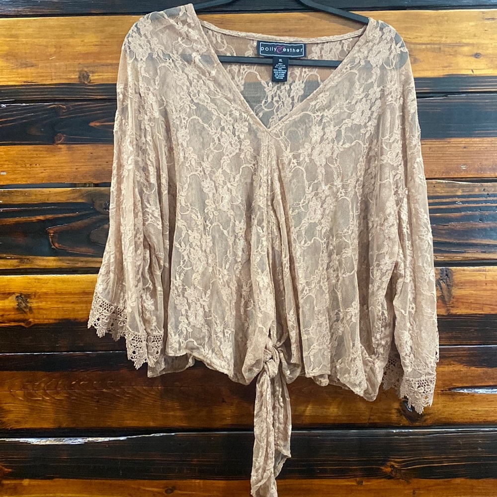 Lace tie front top